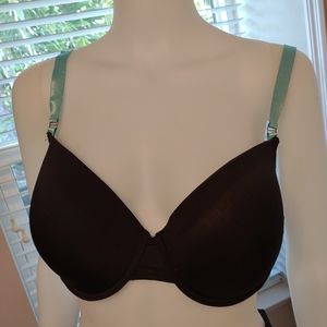 Womens Justbe Lightly Padded Underwire Black w/ Aqua Trim Bra Size 40C